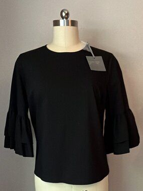 Marled by Reunited Black Tiered Ruffle Sleeve Blouse Top NWT Large